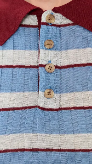 Brandon Maxwell The Joni Silk Cashmere Blend Knit Polo Top Blue Stripe | Thumbnail 6 Brandon Maxwell The Joni Silk Cashmere Blend Knit Polo Top Blue Stripe | Thumbnail 6