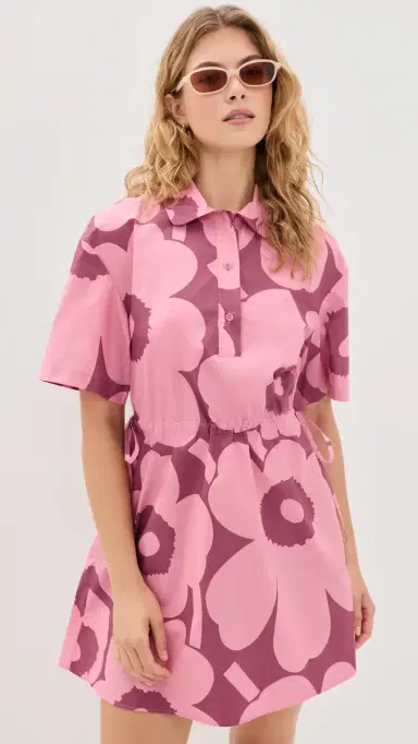 Marimekko Katkelma Unikko Mini Dress Rose/Dark Rose 40 | Thumbnail 2