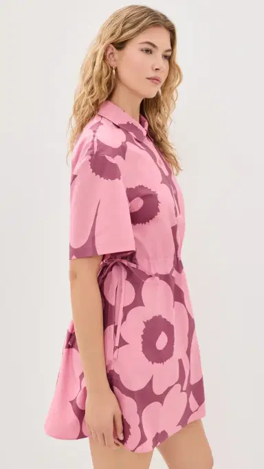 Marimekko Katkelma Unikko Mini Dress Rose/Dark Rose 40 | Thumbnail 4