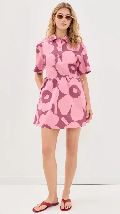 Marimekko Katkelma Unikko Mini Dress Rose/Dark Rose 40 | Thumbnail 5