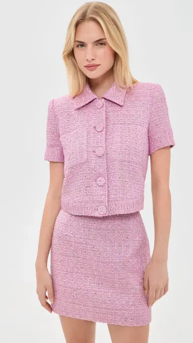 L'AGENCE Chita Cropped Short Sleeve Jacket Peony/Silver Metallic Tweed | Thumbnail 2