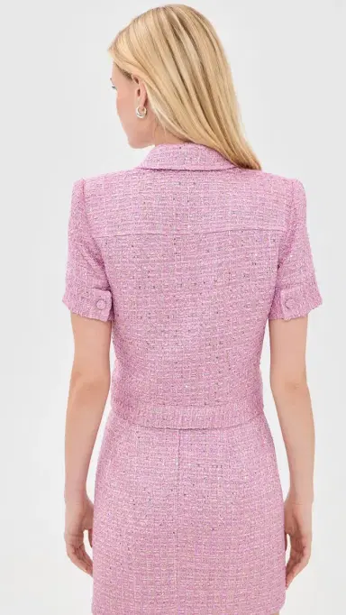 L'AGENCE Chita Cropped Short Sleeve Jacket Peony/Silver Metallic Tweed | Thumbnail 3