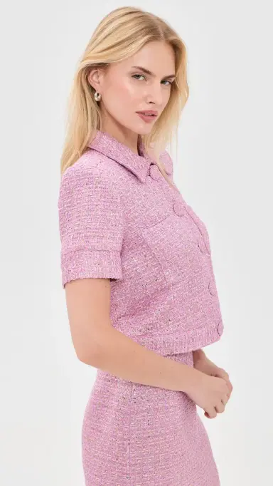 L'AGENCE Chita Cropped Short Sleeve Jacket Peony/Silver Metallic Tweed | Thumbnail 4