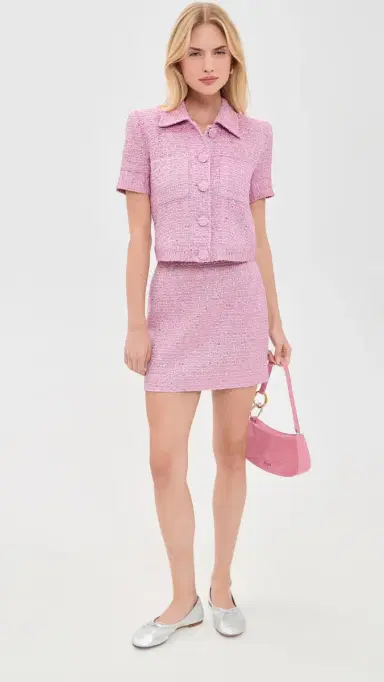 L'AGENCE Chita Cropped Short Sleeve Jacket Peony/Silver Metallic Tweed | Thumbnail 5