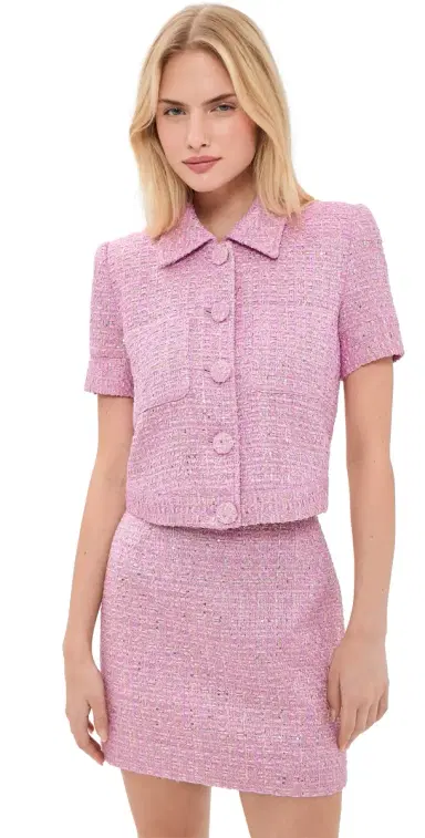 L'AGENCE Chita Cropped Short Sleeve Jacket Peony/Silver Metallic Tweed | Thumbnail 1