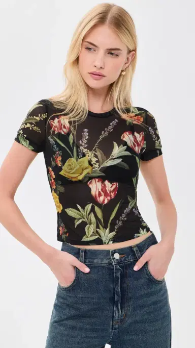 ALICE + OLIVIA Tess Crew Neck Tee Desert prings Black | Thumbnail 2