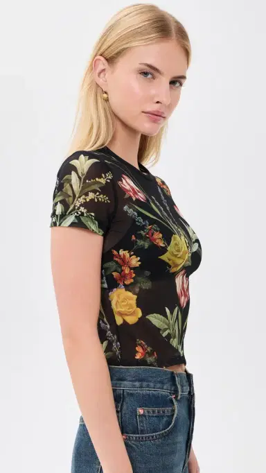ALICE + OLIVIA Tess Crew Neck Tee Desert prings Black | Thumbnail 4
