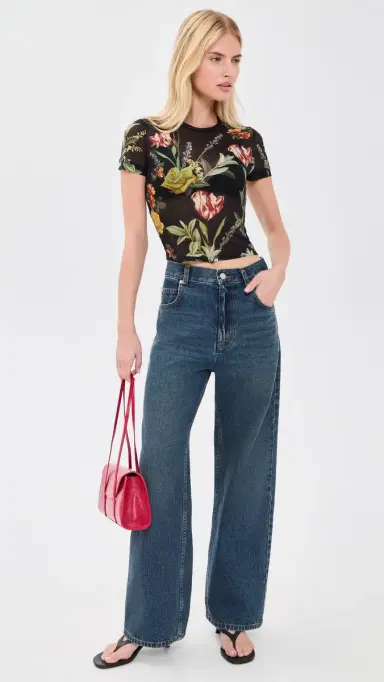 ALICE + OLIVIA Tess Crew Neck Tee Desert prings Black | Thumbnail 5