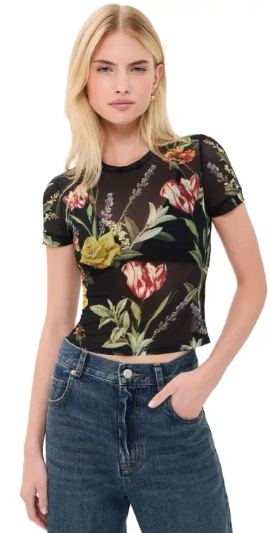 ALICE + OLIVIA Tess Crew Neck Tee Desert prings Black | Thumbnail 1