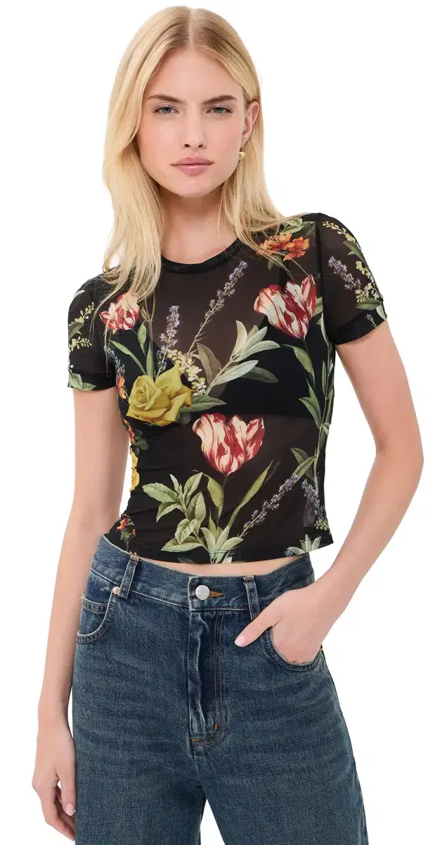 ALICE + OLIVIA Tess Crew Neck Tee Desert prings Black