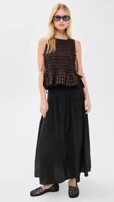 GANNI Smocked Check Tie Top Cappuccino | Thumbnail 5 GANNI Smocked Check Tie Top Cappuccino | Thumbnail 5