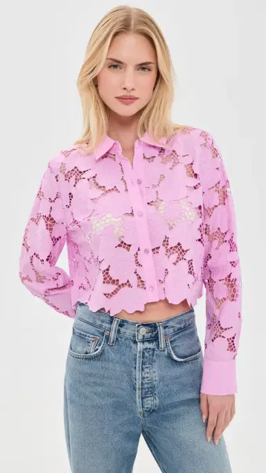 L'AGENCE eychelle Cropped Button Down hirt Peony | Thumbnail 2 L'AGENCE eychelle Cropped Button Down hirt Peony | Thumbnail 2