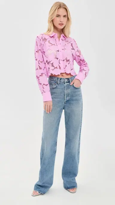 L'AGENCE eychelle Cropped Button Down hirt Peony | Thumbnail 5 L'AGENCE eychelle Cropped Button Down hirt Peony | Thumbnail 5