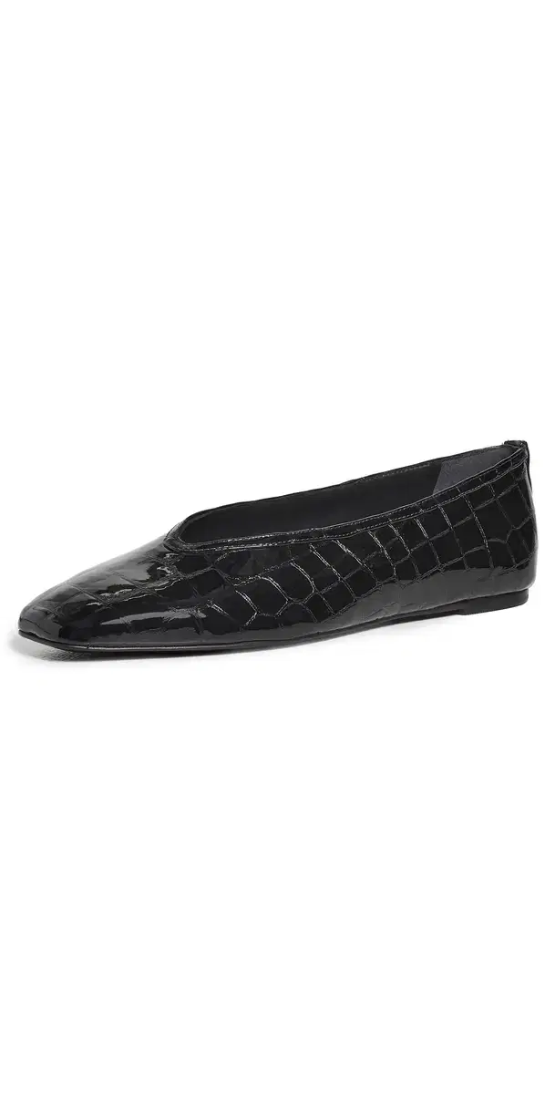 Black Suede Studio Ayra Flats Black Croc Patent Leather