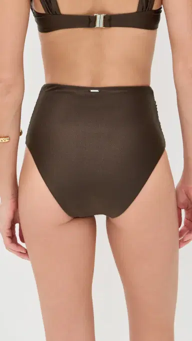 SIMKHAI Teya High Waisted Ruched Bikini Bottoms Chocolate | Thumbnail 3