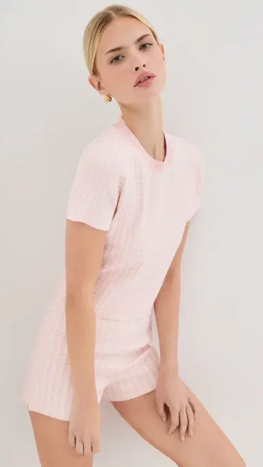 LE BOP Gingham Knit Tee Ballet Pink L | Thumbnail 2