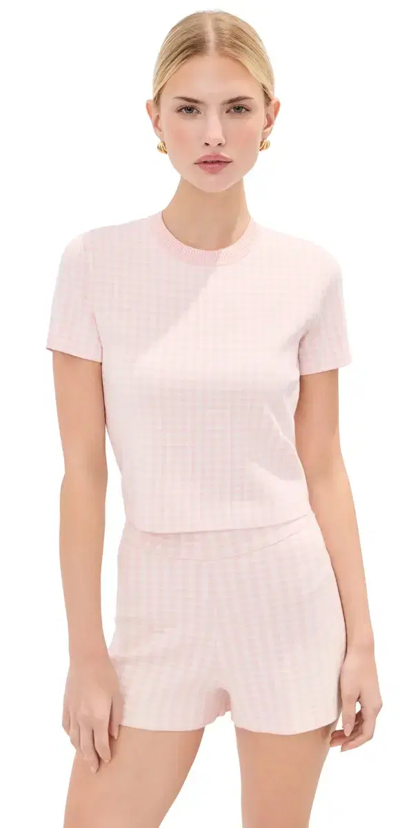 LE BOP Gingham Knit Tee Ballet Pink