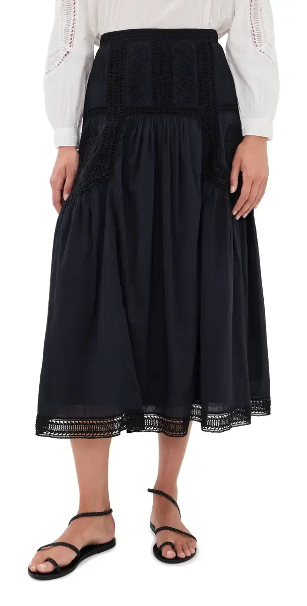 Ulla Johnson Alice Cotton Midi Skirt Noir