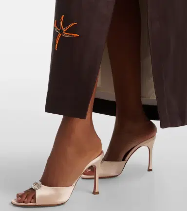 Amina Muaddi Mini Camelia embellished satin mules | Thumbnail 5