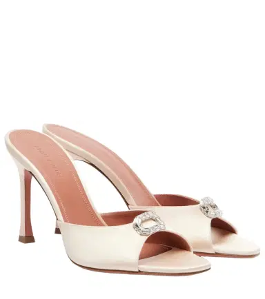 Amina Muaddi Mini Camelia embellished satin mules | Thumbnail 1