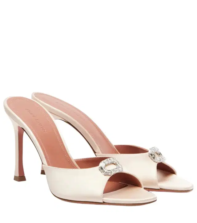 Amina Muaddi Mini Camelia embellished satin mules