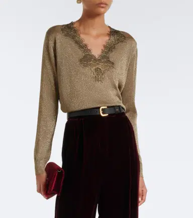 Valentino Lace-trimmed lamé sweater | Thumbnail 2