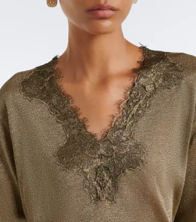 Valentino Lace-trimmed lamé sweater | Thumbnail 4
