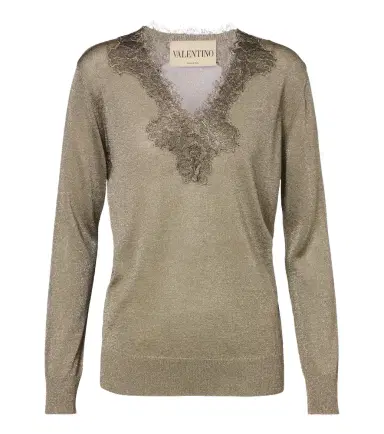 Valentino Lace-trimmed lamé sweater | Thumbnail 1