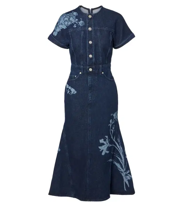 Erdem Printed denim midi dress