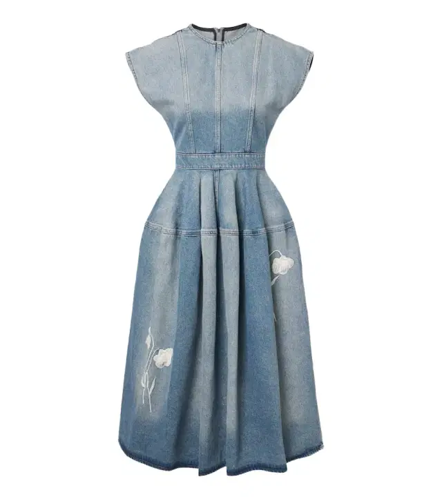 Erdem Floral-appliqué denim midi skirt
