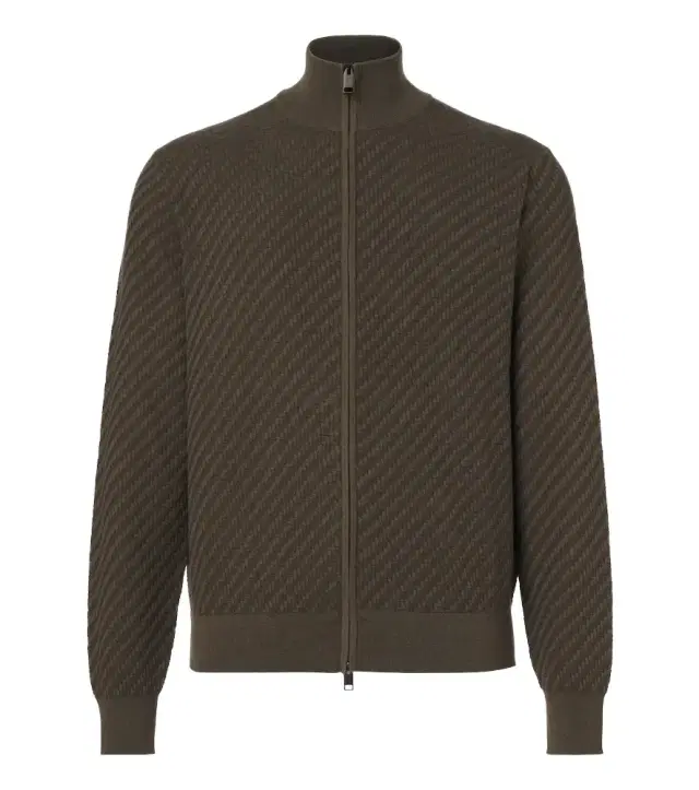 Brioni Jacquard cotton, silk, and cashmere zip-up sweater