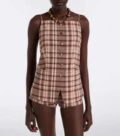 Staud Una plaid linen-blend top | Thumbnail 2