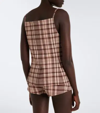 Staud Una plaid linen-blend top | Thumbnail 6