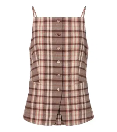 Staud Una plaid linen-blend top | Thumbnail 1
