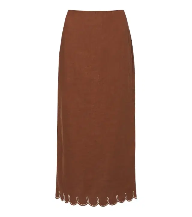 Veronica Beard Malou embroidered linen midi skirt