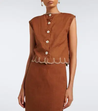Veronica Beard Kessan embroidered linen top | Thumbnail 2