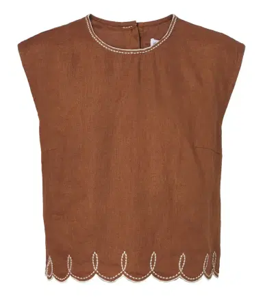 Veronica Beard Kessan embroidered linen top | Thumbnail 1