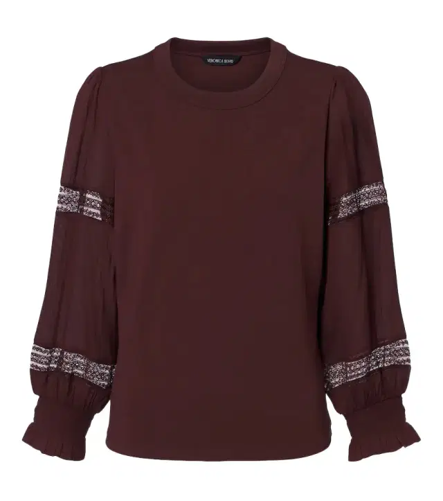 Veronica Beard Bellamie lace-trimmed cotton-blend jersey top