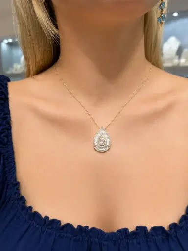 Wish Fine Jewelry 1.58ct Diamond Mother Of Pear 14K Gold Drop Pendant Necklace | Thumbnail 2 Wish Fine Jewelry 1.58ct Diamond Mother Of Pear 14K Gold Drop Pendant Necklace | Thumbnail 2