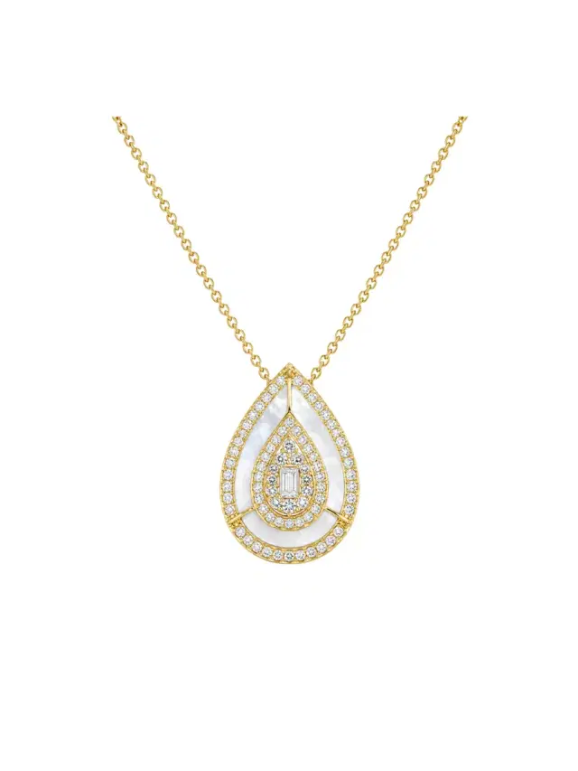Wish Fine Jewelry 1.58ct Diamond Mother Of Pear 14K Gold Drop Pendant Necklace