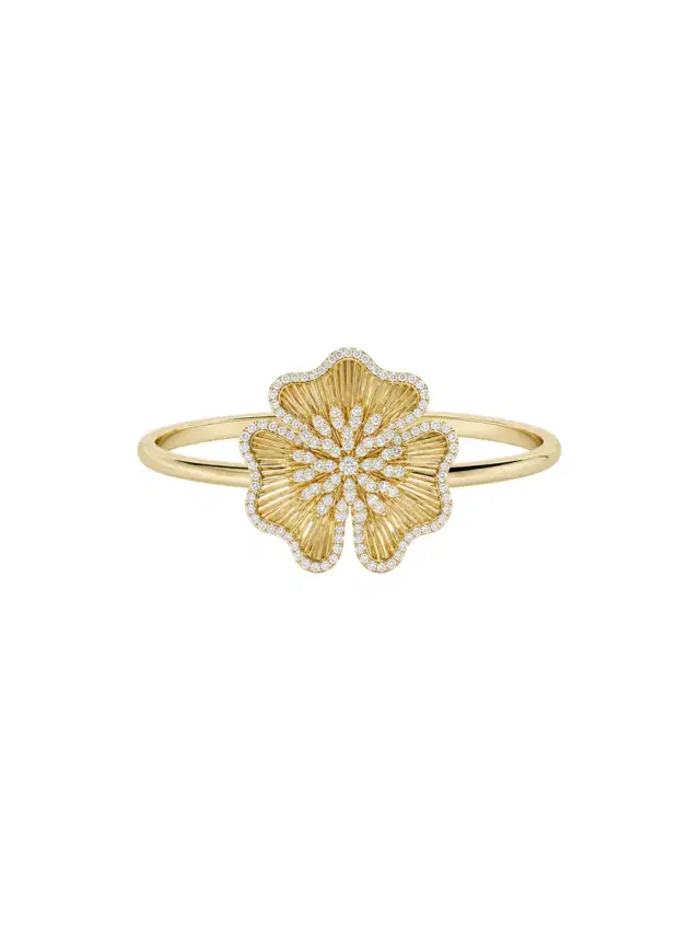 Wish Fine Jewelry 2.15ct Diamond 14K Gold Flower Bangle Bracelet