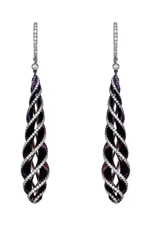 SABOO FINE JEWELS Diamond Purple Long Drop Elemento Earrings