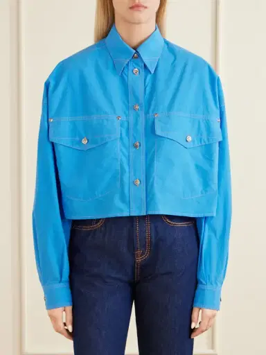 Versace Medusa-embellished Cropped Cotton-poplin Shirt | Thumbnail 3 Versace Medusa-embellished Cropped Cotton-poplin Shirt | Thumbnail 3