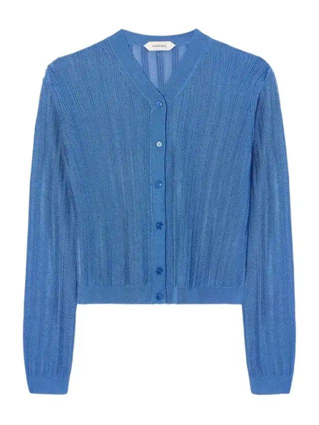 Versace Medusa-embellished Ribbed Crochet-knit Cardigan