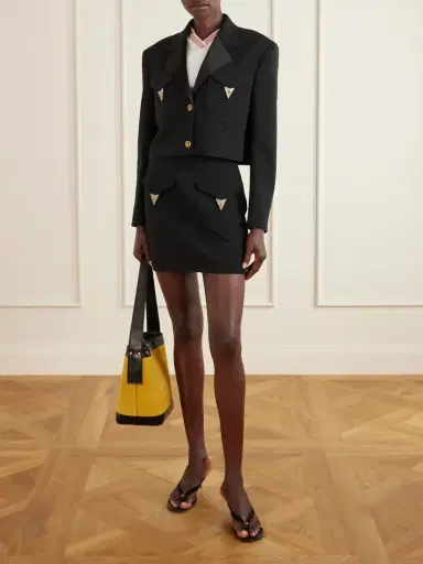 Versace Medusa-embellished Silk-trimmed Wool-blend Mini Skirt | Thumbnail 2