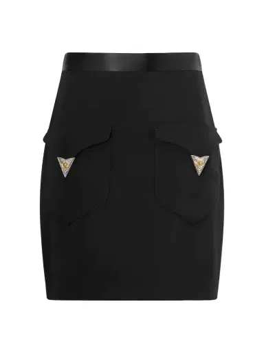 Versace Medusa-embellished Silk-trimmed Wool-blend Mini Skirt | Thumbnail 1