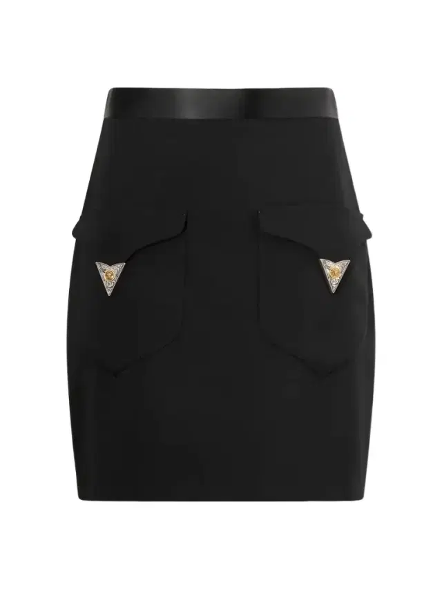 Versace Medusa-embellished Silk-trimmed Wool-blend Mini Skirt