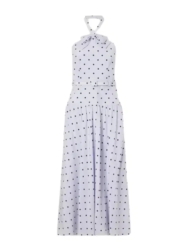 Alessandra Rich Belted Polka-dot Bow-detail Silk Midi Dress
