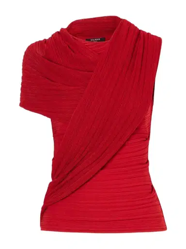 Balmain Draped Ribbed Jersey Blouse | Thumbnail 1 Balmain Draped Ribbed Jersey Blouse | Thumbnail 1
