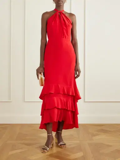ANDRES OTALORA Vino De Palma Ruffled Duchesse-satin Silk Halterneck Maxi Dress | Thumbnail 2